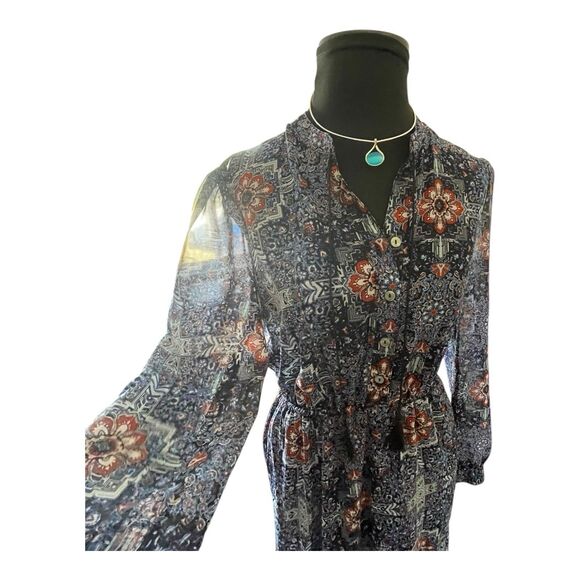 Xhilaration Dark Boho Sheer Maxi Dress Size SM Tiered Floral Whimsigoth Romantic - Picture 10 of 15